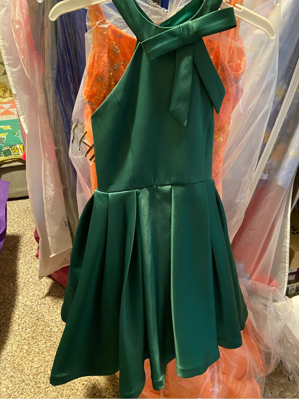 Girls' Emerald Green Bow Halter Dress